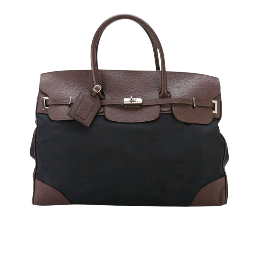 NWOT Eleventy Canvas Leather Travel Tote Bag Mens Navy Blue Brown Tag Detail NEW